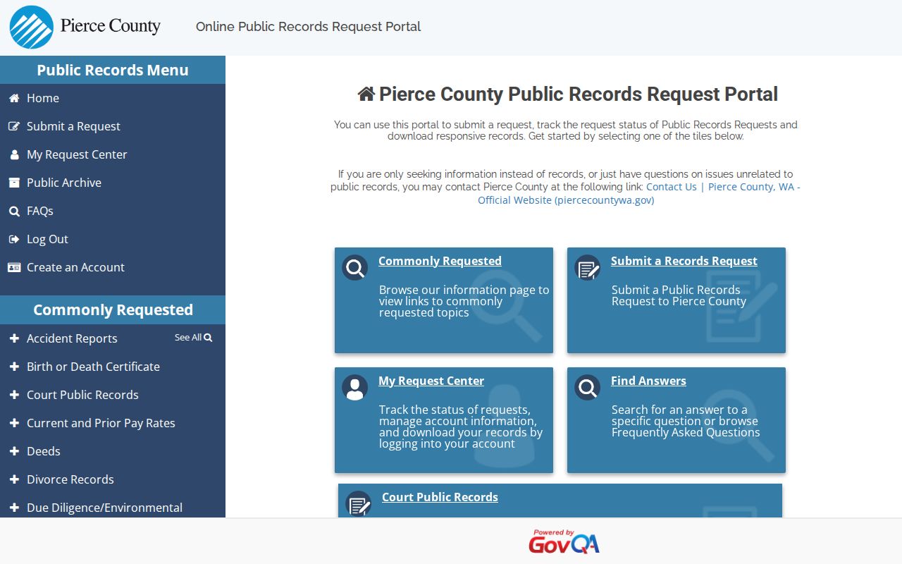 Frederickson people search Pierce County public records request portal