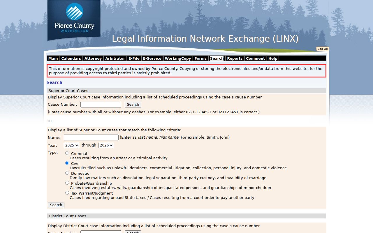 Frederickson people search using Pierce County LINX court records